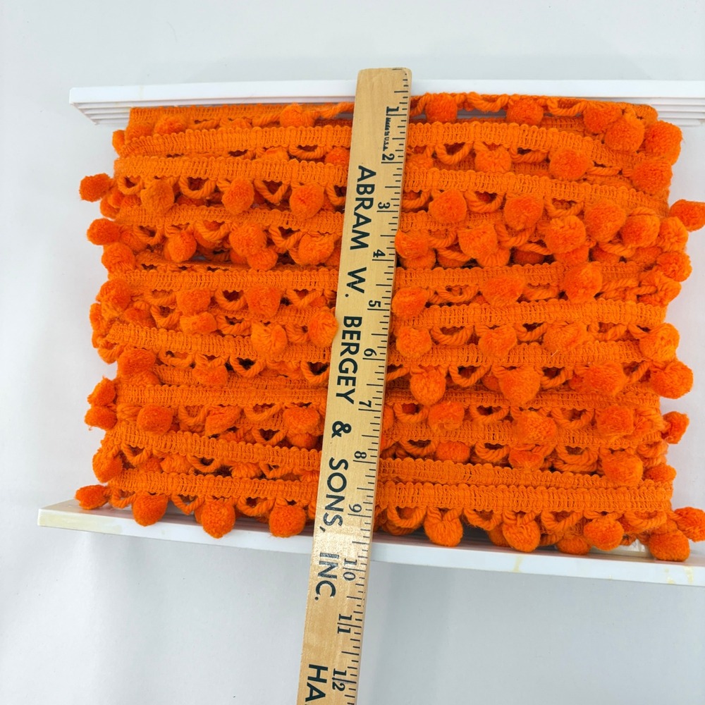 Conso 11243 Orange Pom Pom Fringe Trim 1" 23 Yard Upholstery Drapery Vintage MCM - Picture 4 of 5
